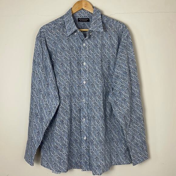 Roundtree & Yorke Blue Paisley Shirt Size L - Picture 1 of 8